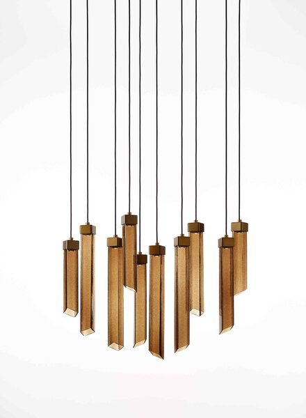 Brokis Designové LED závěsné svítidlo Comet Square 480, PC1379 Povrch Montury: Broušená bronz lak, Barva skla: Šedá kouřová - transparentní sklo, Baldachýn: Broušená champagne lak