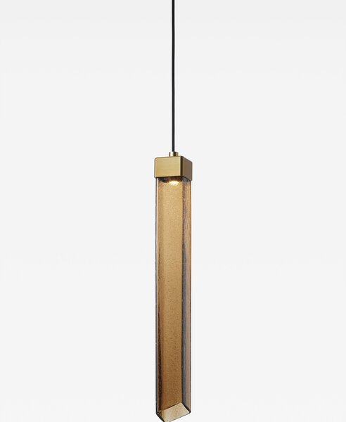 Brokis Designové LED závěsné svítidlo Comet Square 580, PC1380 Povrch Montury: Broušená bronz lak, Barva skla: Šedá kouřová - transparentní sklo, Baldachýn: Broušená champagne lak