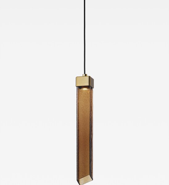 Brokis Designové LED závěsné svítidlo Comet Square 480, PC1379 Povrch Montury: Broušená bronz lak, Barva skla: Šedá kouřová - transparentní sklo, Baldachýn: Broušená champagne lak