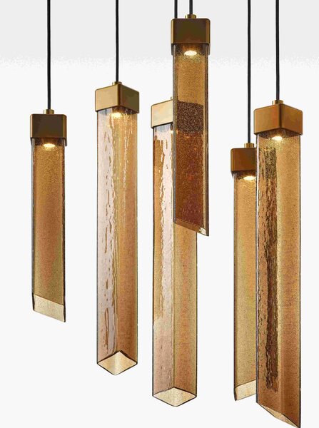 Brokis Designové LED závěsné svítidlo Comet Square 580, PC1380 Povrch Montury: Broušená bronz lak, Barva skla: Šedá kouřová - transparentní sklo, Baldachýn: Broušená champagne lak