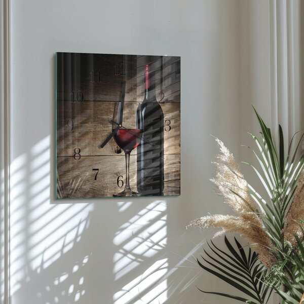 Skleněné hodiny na stěnu Víno zskc-30x30-00058043
