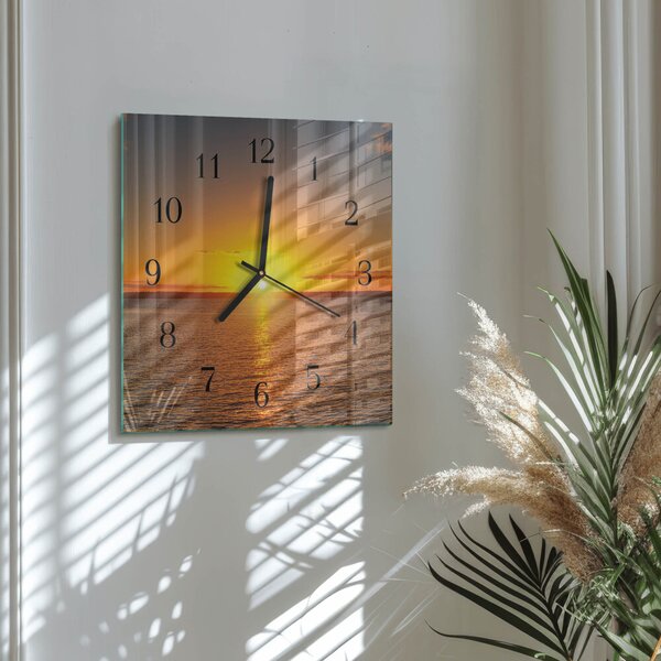 Skleněné hodiny na stěnu Západ slunce zskc-30x30-00058049