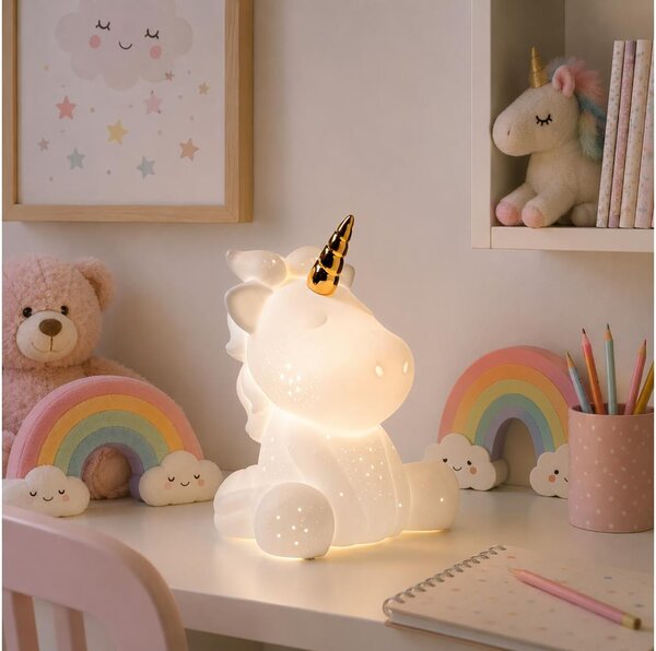 ONLI - Stolní lampa PORCELLANA 1xE14/6W/230V 23,5 cm jednorožec