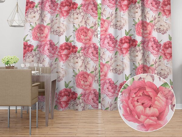 Biante Bavlněný závěs Sandra SA-746 Velké růžovo-béžové pivoňky na bílém 150x140 cm