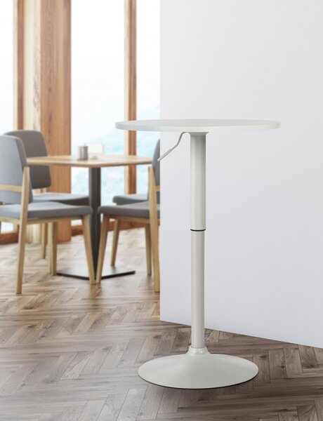 Barový stůl Lamoni - v85-106 cm x Ø60 cm - Bílá/bílá