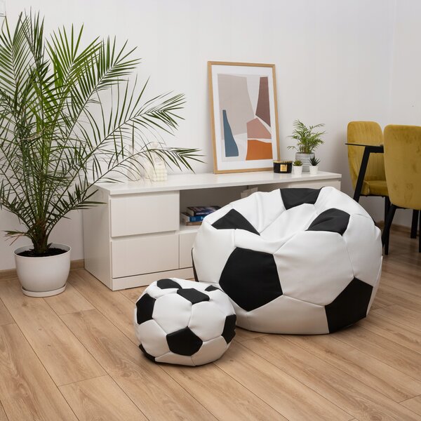 Sedací vak míč XXXL 100 cm + podnožka XL 35 cm zdarma, bílo-černý