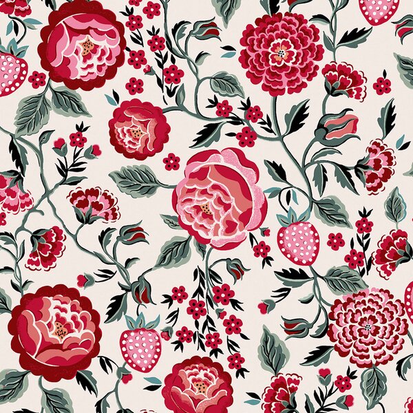Vliesová tapeta na zeď, červená, zelená, květiny, jahody, 125497, Cath Kidstone