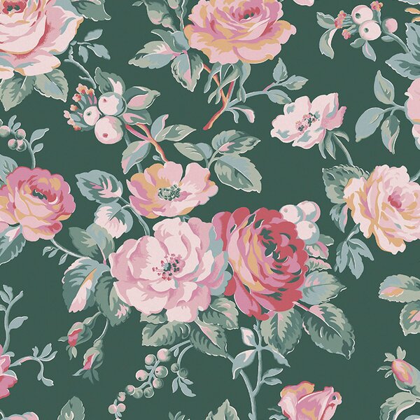 Vliesová tapeta na zeď, zelená, růžová, květiny, růže, 125502, Cath Kidstone