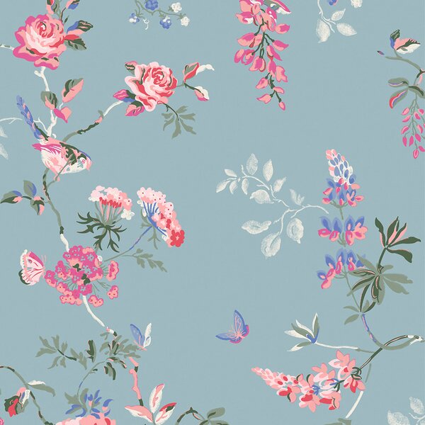 Vliesová tapeta na zeď, modrá, květiny, motýli, 125504, Cath Kidstone