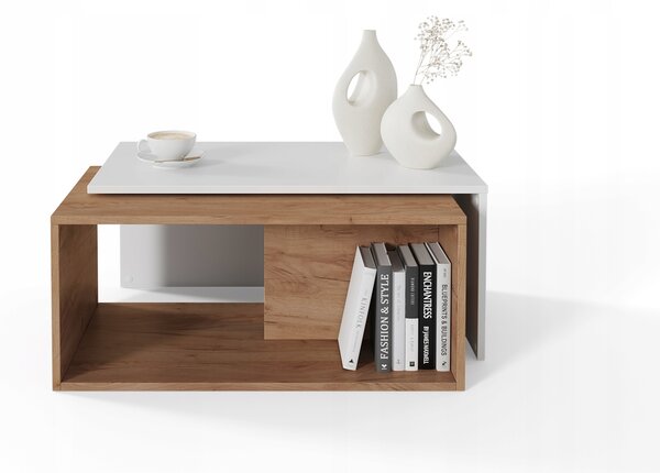 Konferenční stolek PLATAN ROOM obdélníkový 90 x 48 x 40 cm bílý, dub craft zlatý