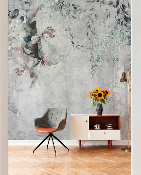 Fototapety Grunge styl s větvemi a bílými pupeny, Fototapety květiny, u74746 : uwalls.cz