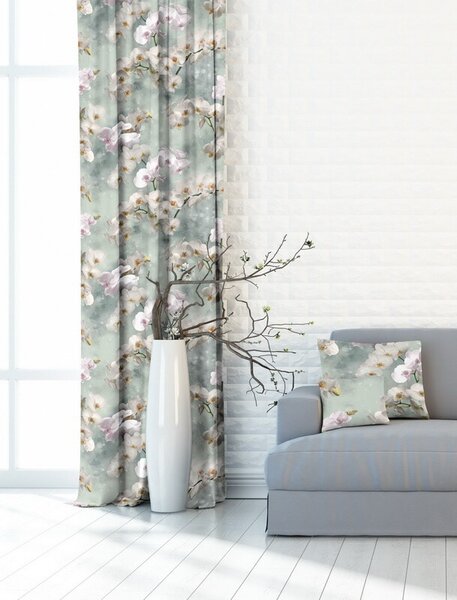 Velurové potahové látky s potiskem, Bílé orchideje