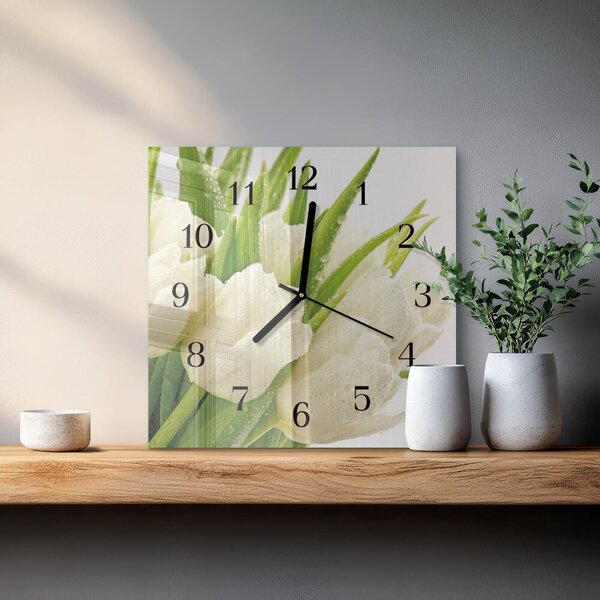 Skleněné hodiny na stěnu Tulipány zskc-30x30-00058199