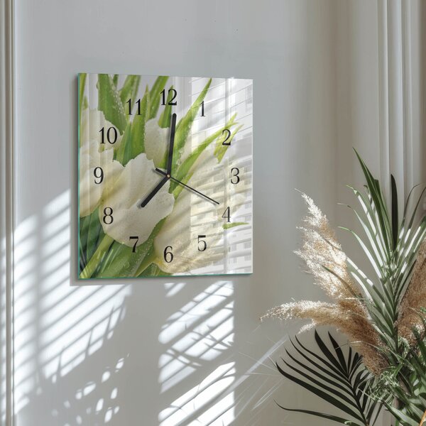 Skleněné hodiny na stěnu Tulipány zskc-30x30-00058199