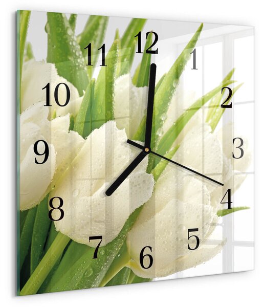 Skleněné hodiny na stěnu Tulipány zskc-30x30-00058199