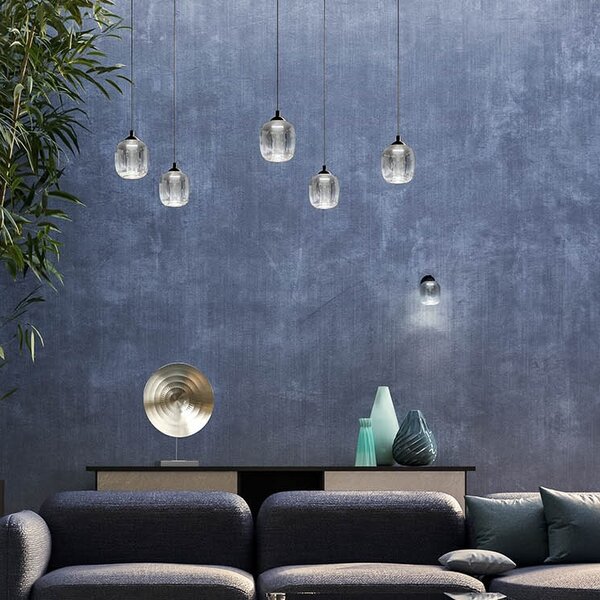 Redo 01-3490 Khadi, závěsné svítidlo z kouřového skla 5x LED 6W, 3000K, délka 65cm, tříkrokové stmívání