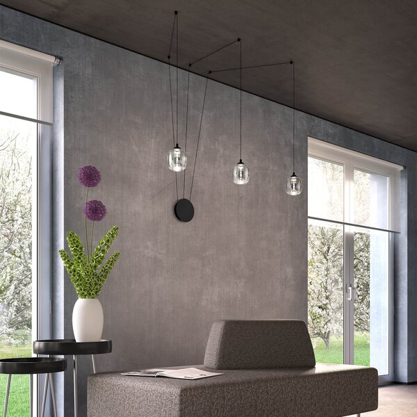 Redo 01-3485 Khadi, nástěnné/závěsné svítidlo z kouřového skla 3x LED 6W, 3000K, průměr stínidla 12cm, tříkrokové stmívání