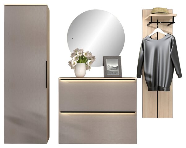 ŠATNA, šedá, barvy dubu, 227/195/37 cm Voleo - Online Only šatny & botníky, Online Only