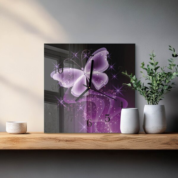 Skleněné hodiny na stěnu Motýl zskc-30x30-00058241