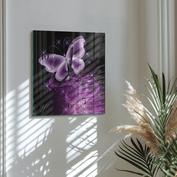 Skleněné hodiny na stěnu Motýl zskc-30x30-00058241