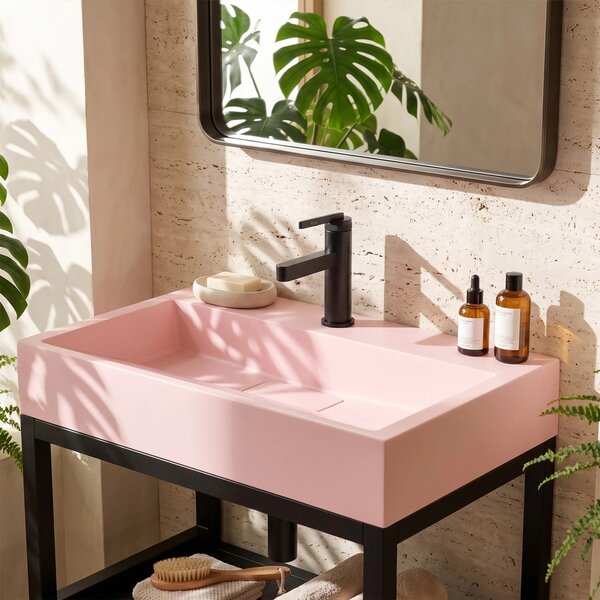 Závěsné umyvadlo z konglomerátu REA GOYA PINK 60x37 cm, růžové + konzole