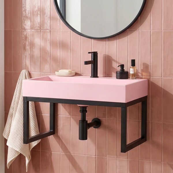 Závěsné umyvadlo z konglomerátu REA GOYA PINK 60x37 cm, růžové + konzole