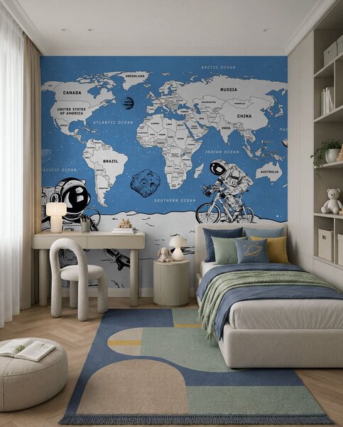 Fototapety Mapa světa zemí ve vesmírném stylu, Fototapety dětské, w00473v1 : uwalls.cz