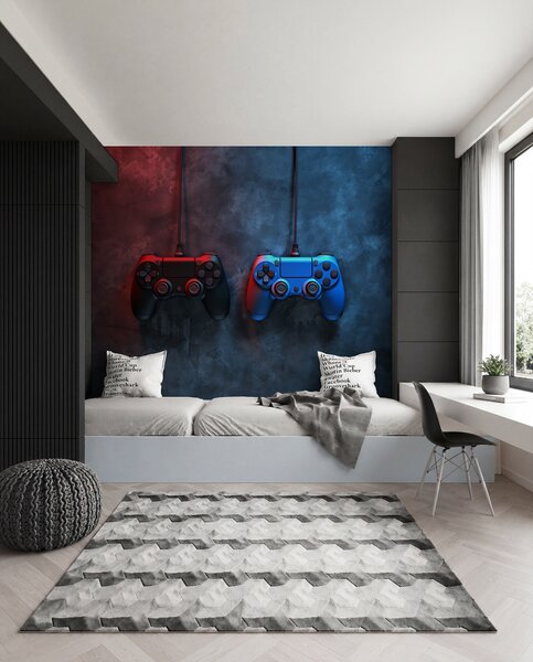 Fototapety černý a modrý DualShock na tmavém pozadí, Fototapety teen room, w01189 : uwalls.cz
