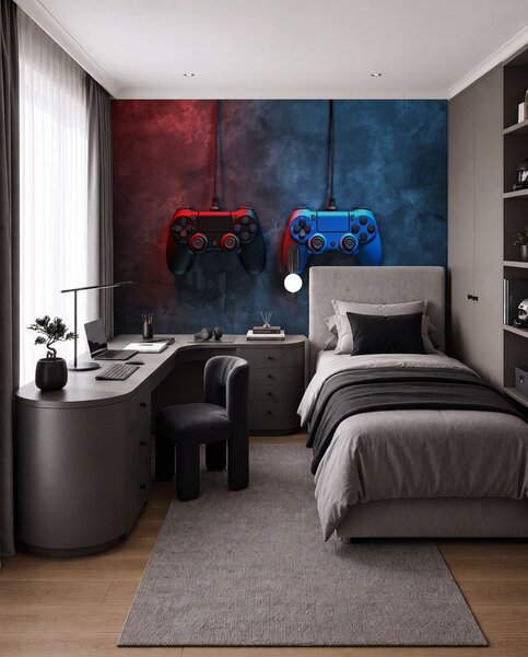 Fototapety černý a modrý DualShock na tmavém pozadí, Fototapety teen room, w01189 : uwalls.cz