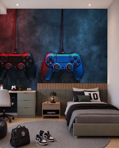 Fototapety černý a modrý DualShock na tmavém pozadí, Fototapety teen room, w01189 : uwalls.cz