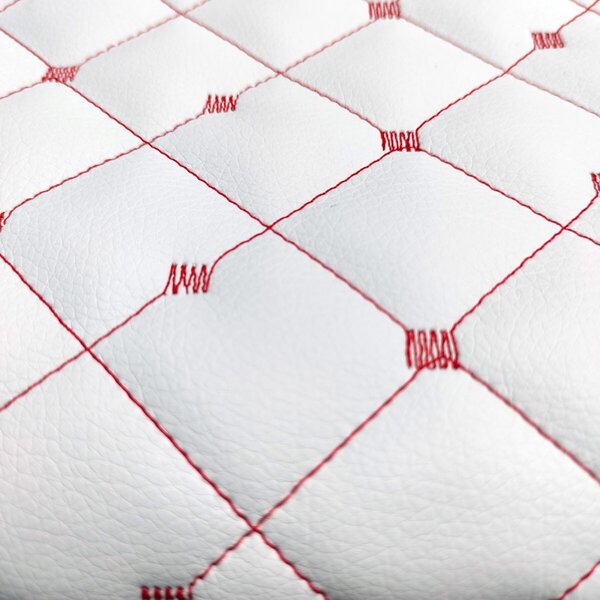Ekokůže MIX 3x3 cm barva bílá prošívaná červenými nitěmi, metráž, 145 cm