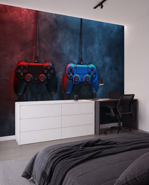 Fototapety černý a modrý DualShock na tmavém pozadí, Fototapety teen room, w01189 : uwalls.cz