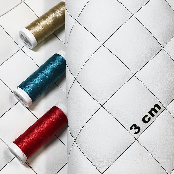 Ekokůže KLASIK 3x3 cm barva bílá prošívaná černými nitěmi, metráž, 145 cm