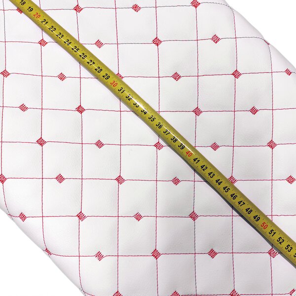 Ekokůže MIX 3x3 cm barva bílá prošívaná červenými nitěmi, metráž, 145 cm