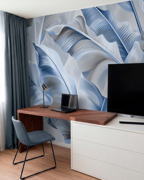 Fototapety luxusní velké banánové listy v šedomodrých barvách, Fototapety 3D, Fototapety 3d geometrické tvary, w07876v1 : uwalls.cz