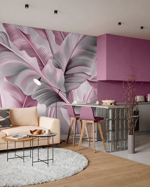 Fototapety luxusní velké banánové listy v růžově šedých tónech, Fototapety příroda, Fototapety palmové listy, w07876v2 : uwalls.cz