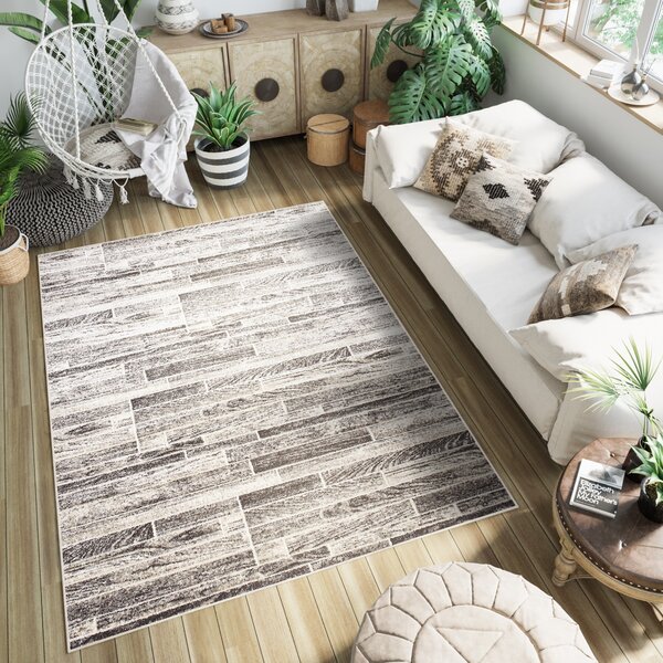 Makro Abra Kusový koberec PETRA 3040 1 244 Desky Dřevo Moderní šedý béžový hnědý Rozměr: 120x170 cm