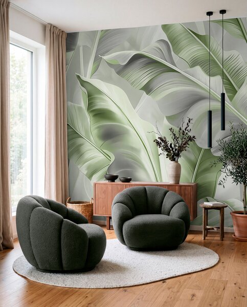 Fototapety luxusní velké banánové listy v šedozelených tónech, Fototapety příroda, Fototapety palmové listy, w07876v3 : uwalls.cz