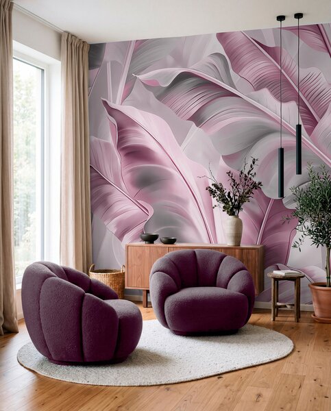 Fototapety luxusní velké banánové listy v růžově šedých tónech, Fototapety příroda, Fototapety palmové listy, w07876v2 : uwalls.cz