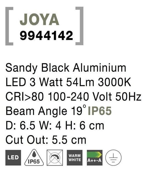 NV 9944142 Venkovní zapuštěné svítidlo do zdi JOYA černý hliník LED 3W 3000K 100-240V 19st. IP65 - NOVA LUCE