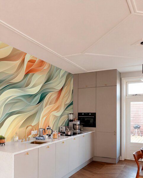 Fototapety Okouzlující abstraktní design s jemnými pastelovými vlnami v, Fototapety 3D, Fototapety 3d geometrické tvary, w01335v1 : uwalls.cz
