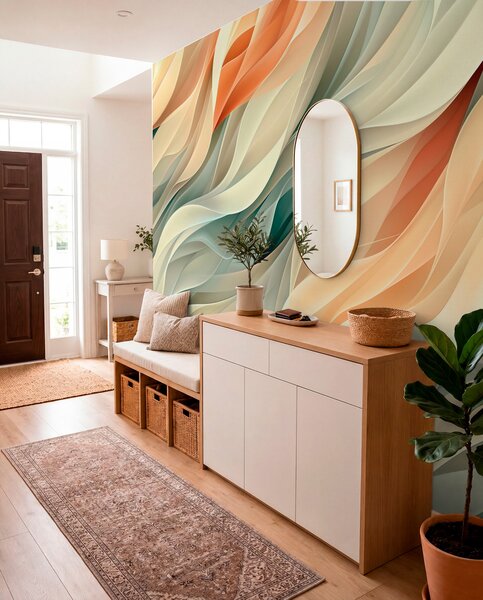 Fototapety Okouzlující abstraktní design s jemnými pastelovými vlnami v, Fototapety 3D, Fototapety 3d geometrické tvary, w01335v1 : uwalls.cz