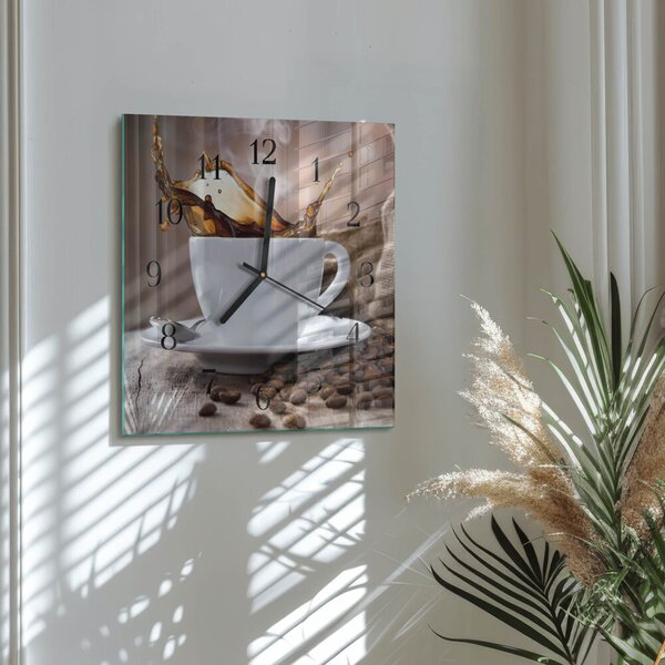 Skleněné hodiny na stěnu Káva zskc-30x30-00058301