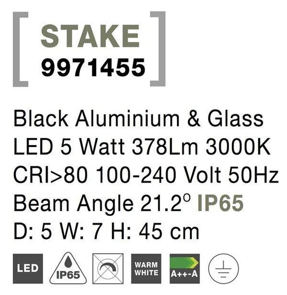 NV 9971455 Venkovní svítidlo s bodcem STAKE černý hliník a sklo LED 5W 3000K 100-240V 21st. IP65 - NOVA LUCE