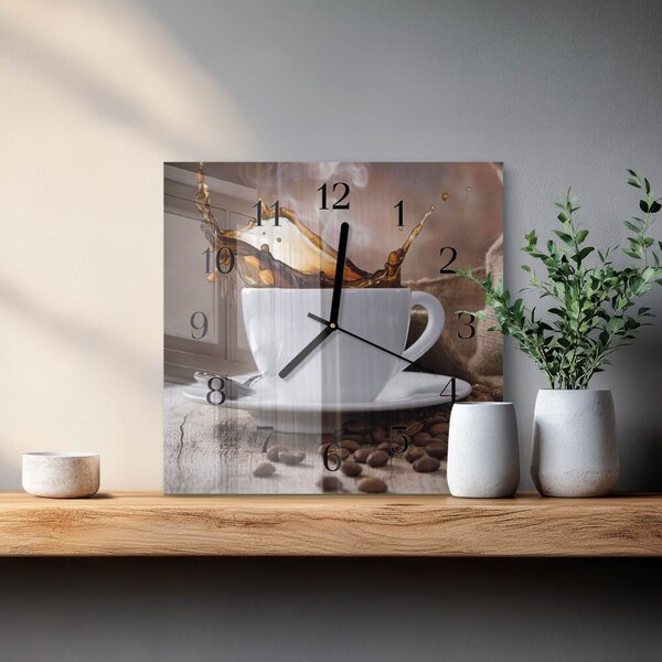 Skleněné hodiny na stěnu Káva zskc-30x30-00058301