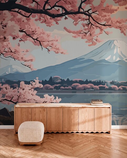 Fototapety Sakura, hory, akvarel, Fototapety příroda, w01664 : uwalls.cz