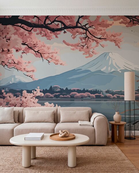 Fototapety Sakura, hory, akvarel, Fototapety příroda, w01664 : uwalls.cz