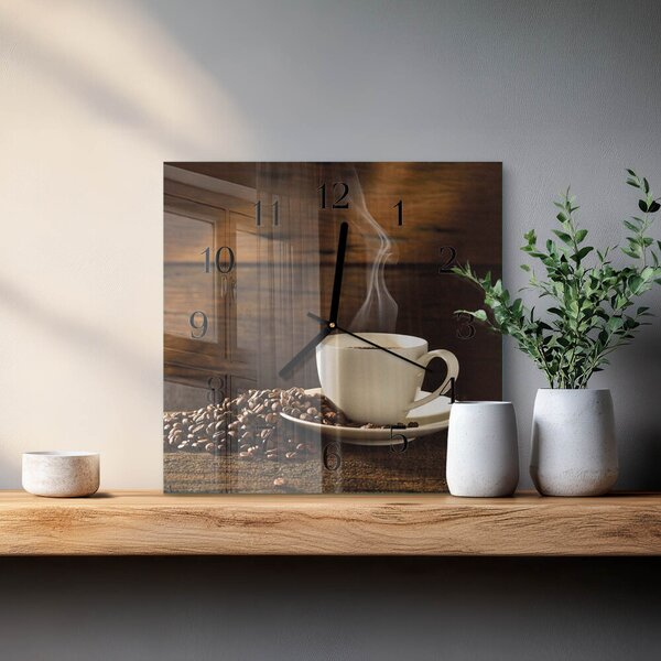 Skleněné hodiny na stěnu Káva zskc-30x30-00058325