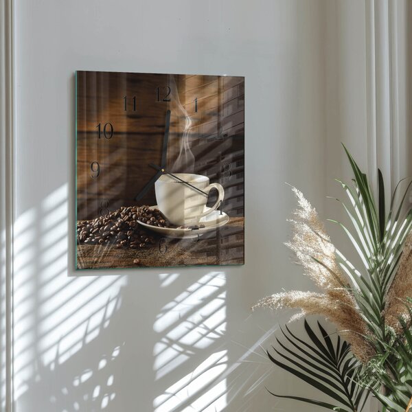 Skleněné hodiny na stěnu Káva zskc-30x30-00058325