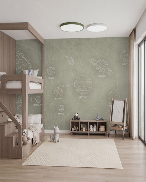 Fototapety Sluneční soustava v minimalistickém stylu na chladném béžovém texturovaném pozadí, Fototapety space, w02344 : uwalls.cz